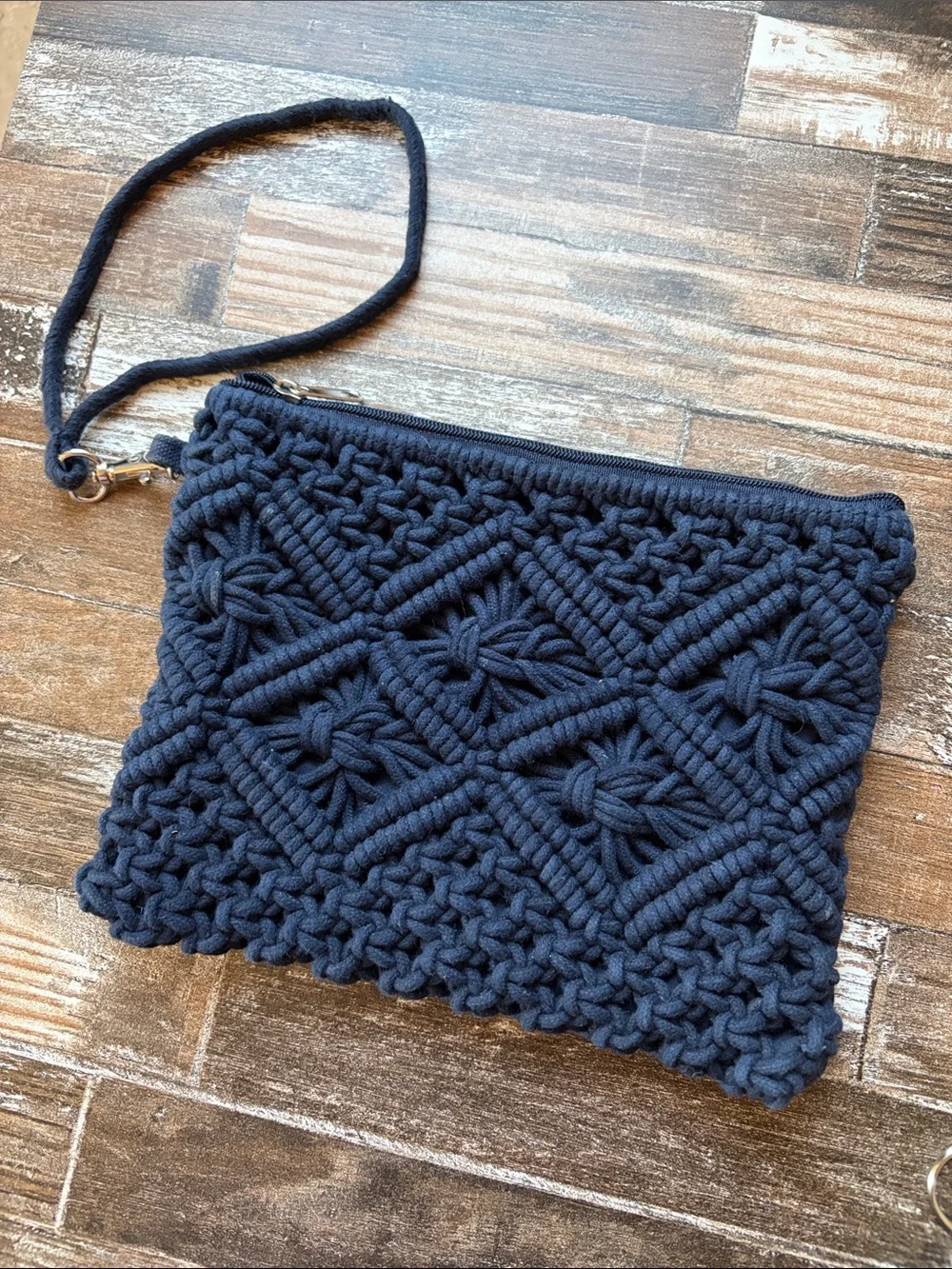 Maurices Navy Macramé Wristlet Clutch
